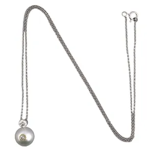 10.7mm Pearl & Diamond Pendant Necklace