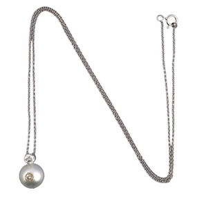 10.7mm Pearl & Diamond Pendant Necklace