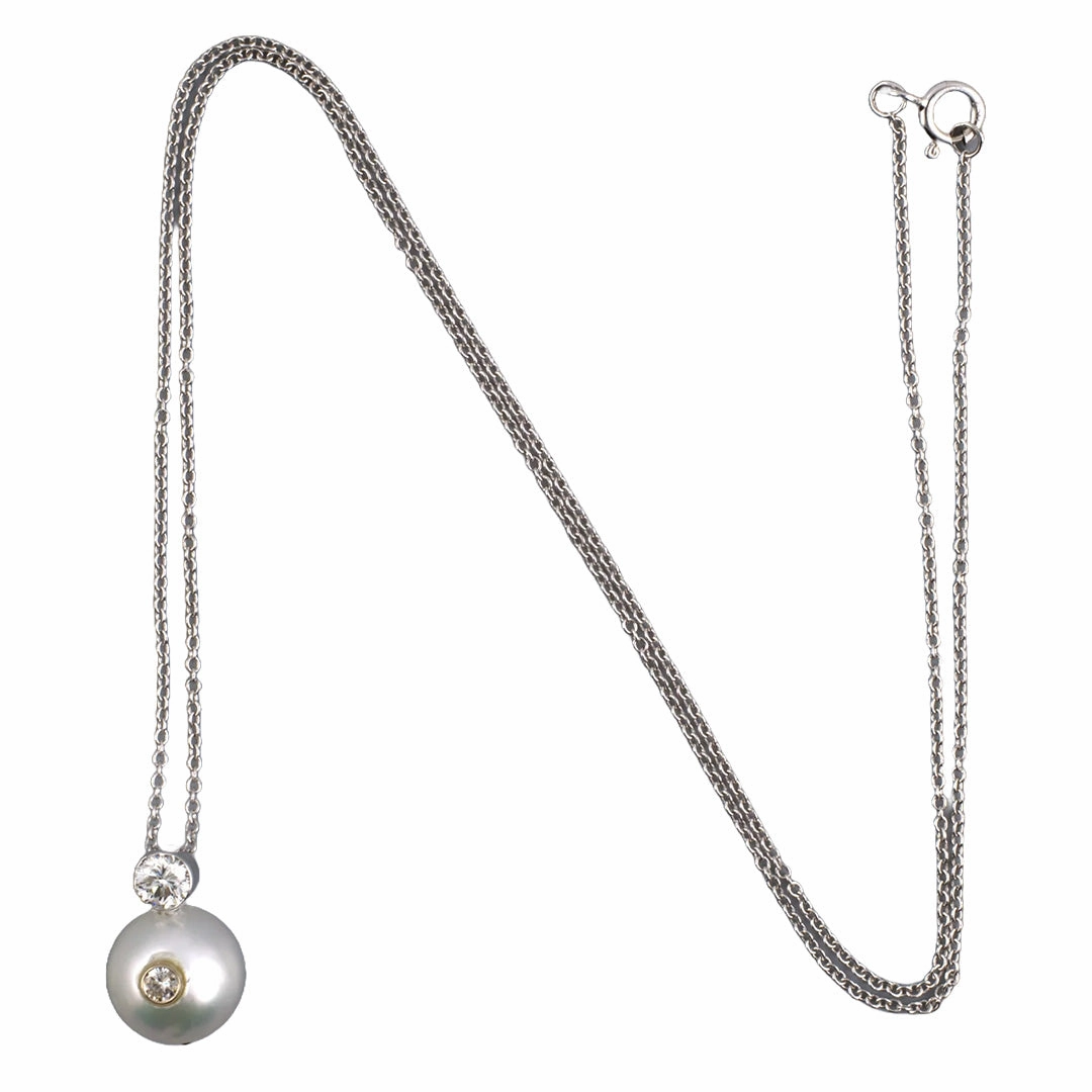 10.7mm Pearl & Diamond Pendant Necklace