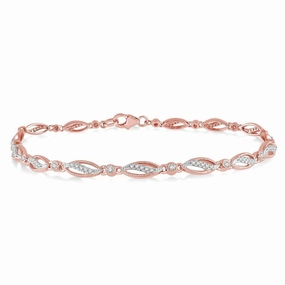10K Rose Gold Milgrain Marquise Link Diamond Bracelet