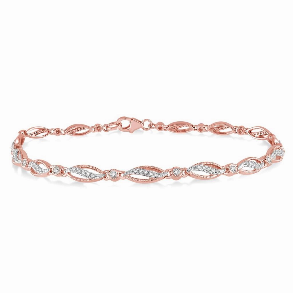 10K Rose Gold Milgrain Marquise Link Diamond Bracelet