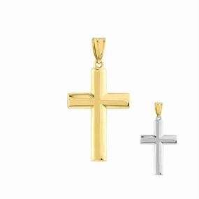 10K White And Yellow Gold Knife Edge Cross Pendant