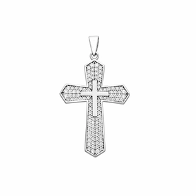 10K White Gold CZ Cross Pendant
