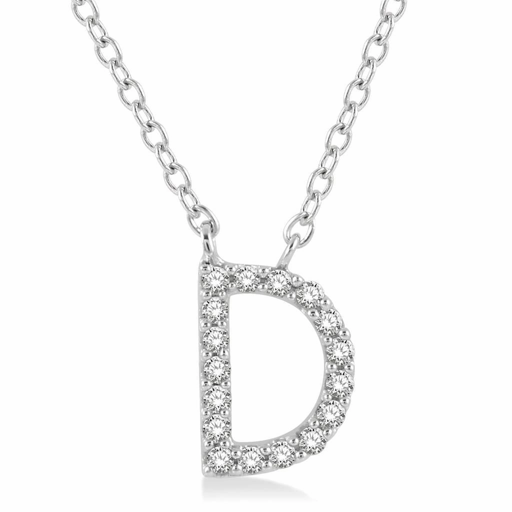 10K White Gold D Initial Diamond Necklace