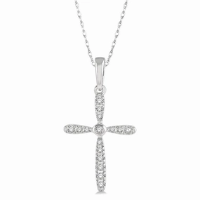 10K White Gold Diamond Cross Pendant Necklace