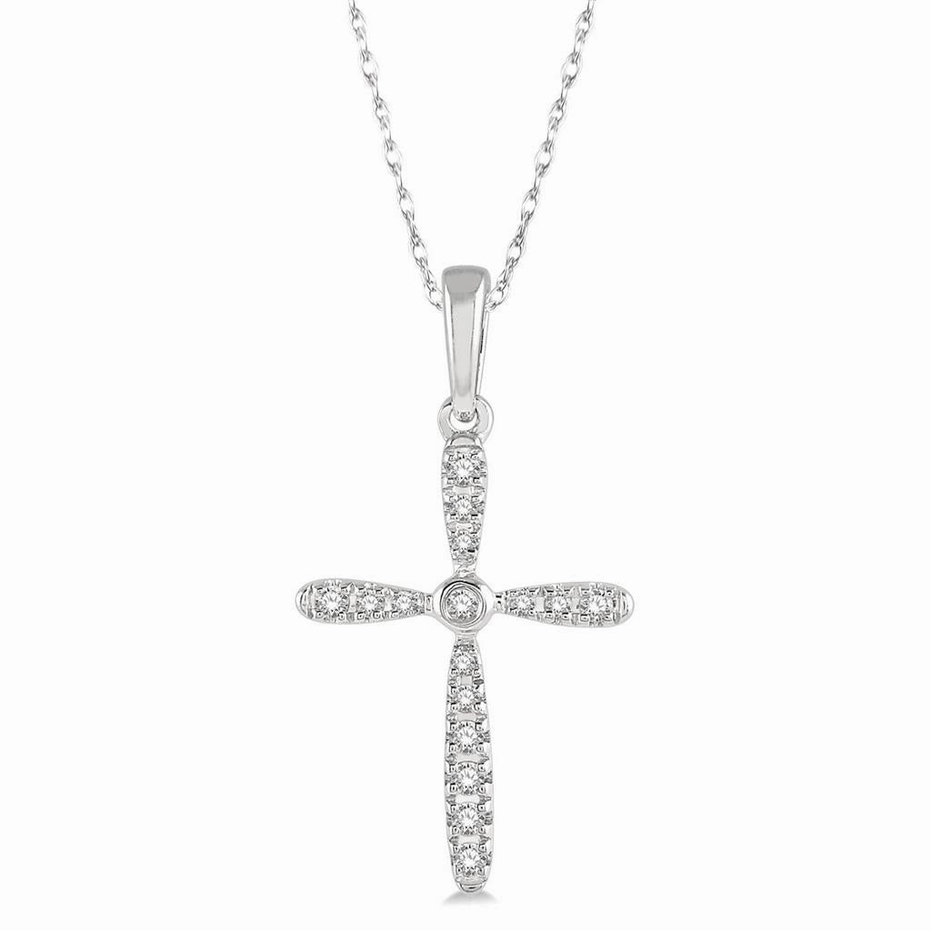 10K White Gold Diamond Cross Pendant Necklace