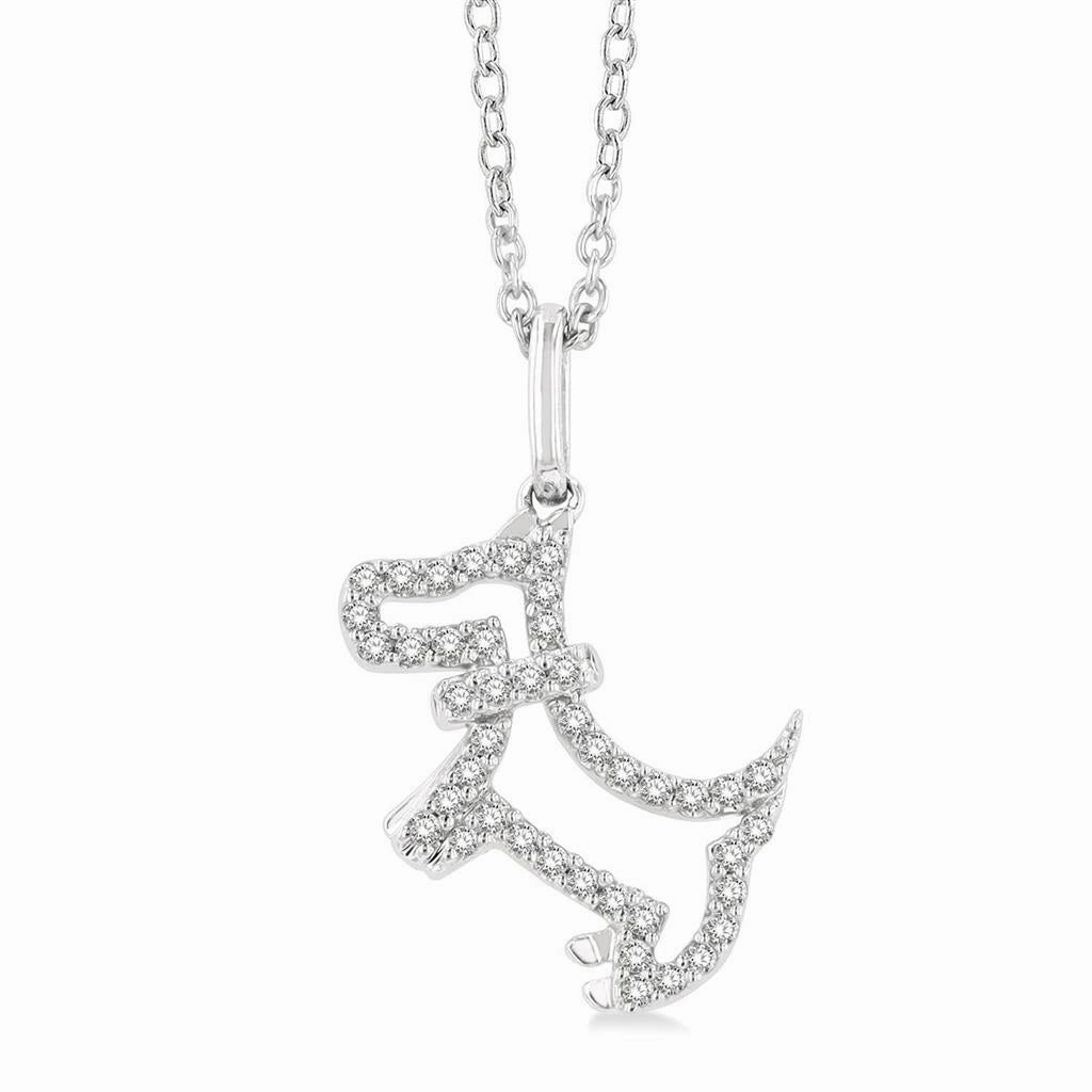 10K White Gold Dog Petite Diamond Pendant Necklace