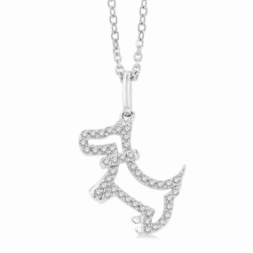 10K White Gold Dog Petite Diamond Pendant Necklace
