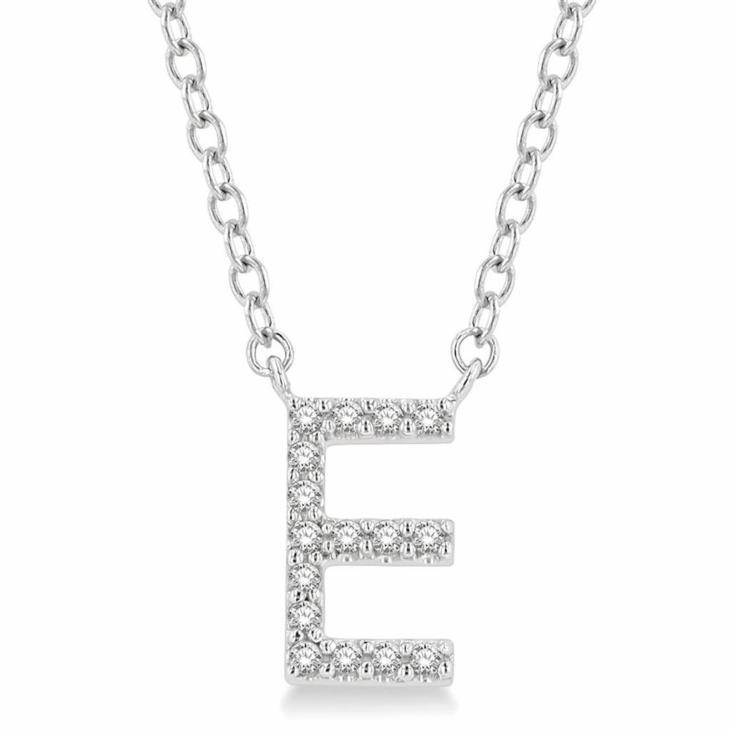 10K White Gold E Initial Diamond Necklace