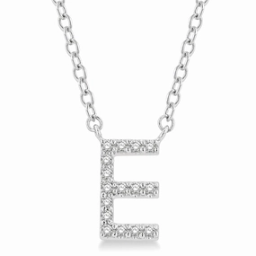 10K White Gold E Initial Diamond Necklace