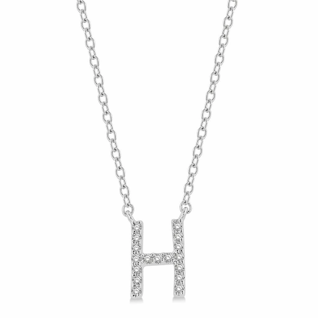 10K White Gold H Initial Diamond Necklace