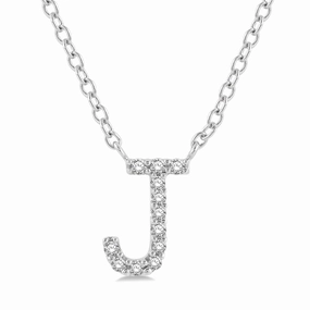 10K White Gold J Initial Diamond Necklace