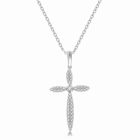 10K White Gold Marquise Shape Diamond Cross Pendant Necklace