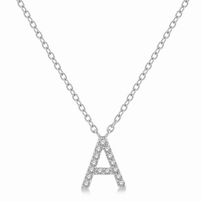 10K White Gold Natural Diamonds Initial A Necklace