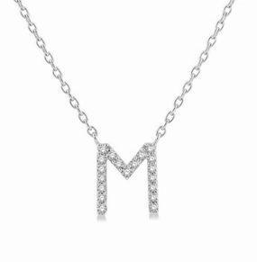10K White Gold Natural Diamonds Initial M Necklace