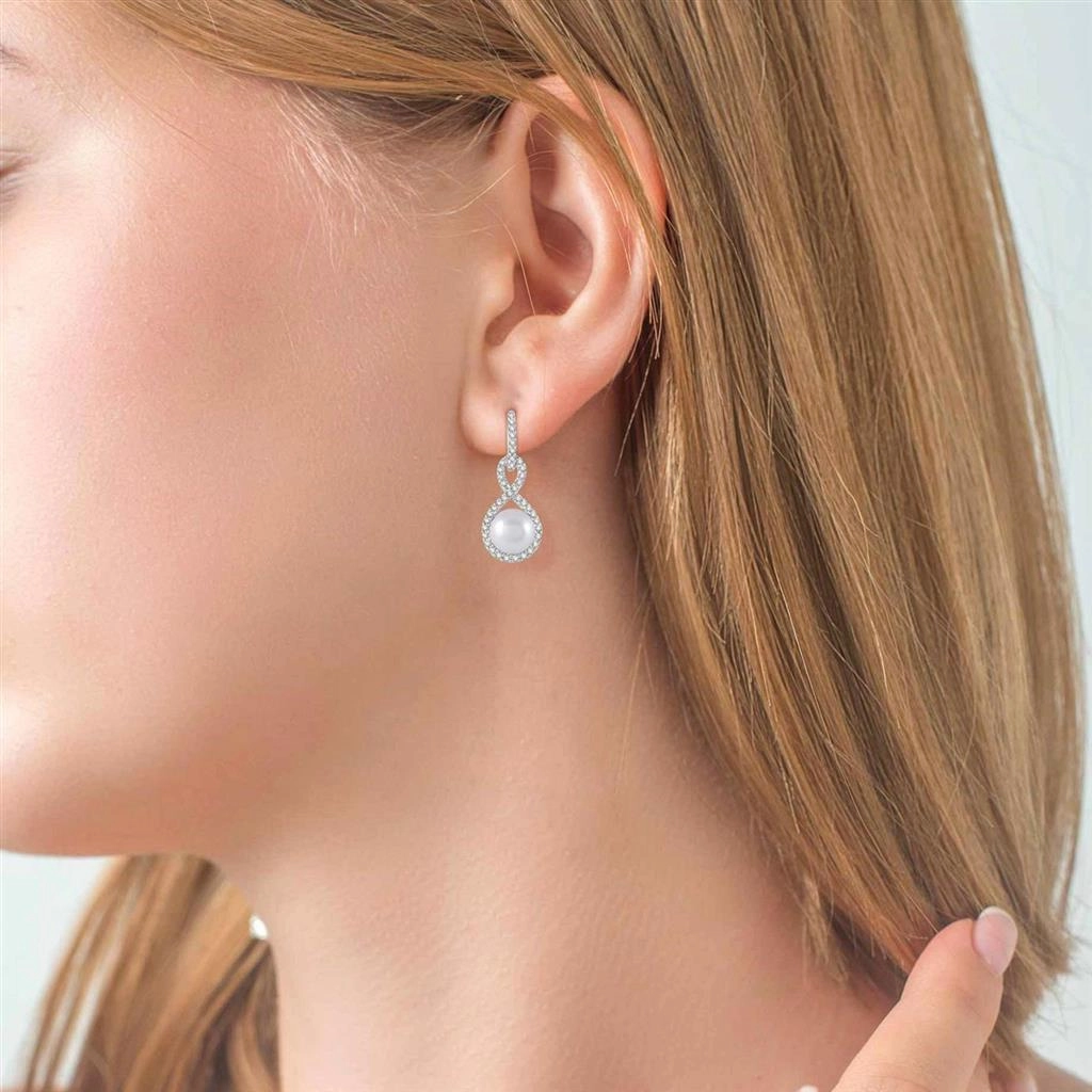 10K White Gold Pearl And Diamond Drop Earrings