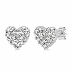 10K White Gold Petite Heart Pav Diamond Earrings