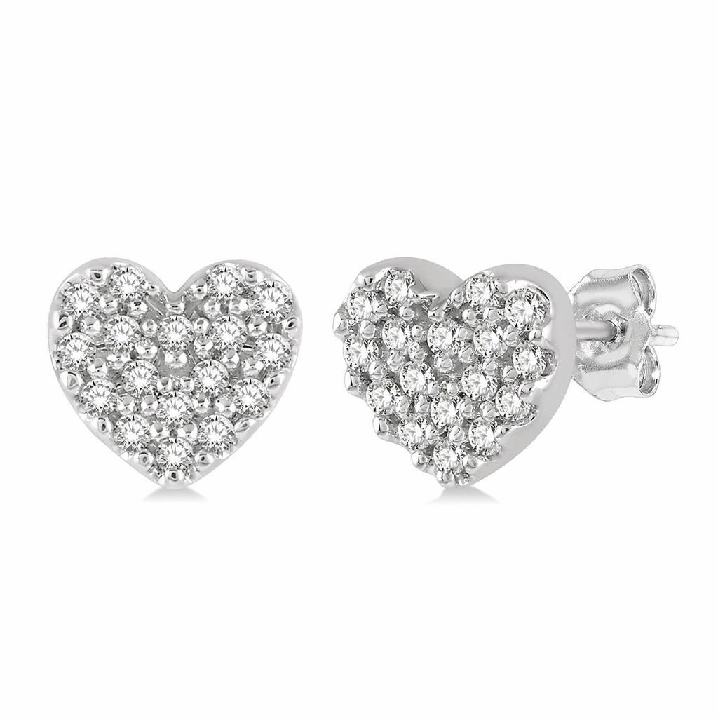 10K White Gold Petite Heart Pav Diamond Earrings