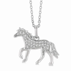10K White Gold Petite Horse Diamond Pendant Necklace