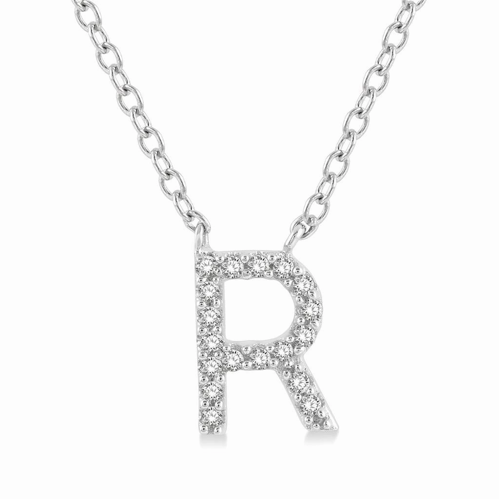 10K White Gold R Initial Diamond Necklace