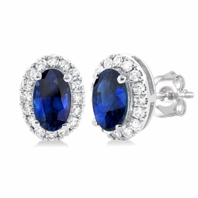 10K White Gold Sapphire And Diamond Halo Earrings