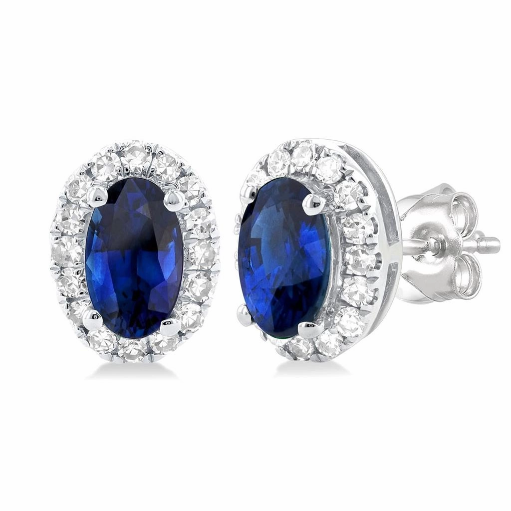10K White Gold Sapphire And Diamond Halo Earrings