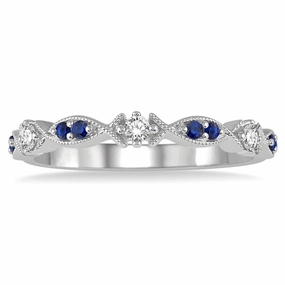 10K White Gold Sapphire And Diamond Stackable Ring