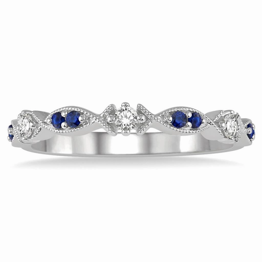 10K White Gold Sapphire And Diamond Stackable Ring