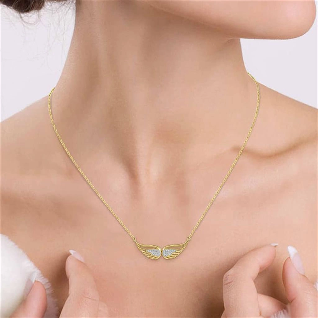 10K Yellow Gold Angel Wing Diamond Necklace