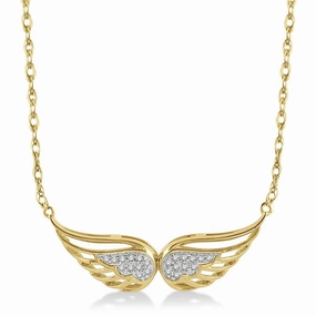 10K Yellow Gold Angel Wing Diamond Necklace