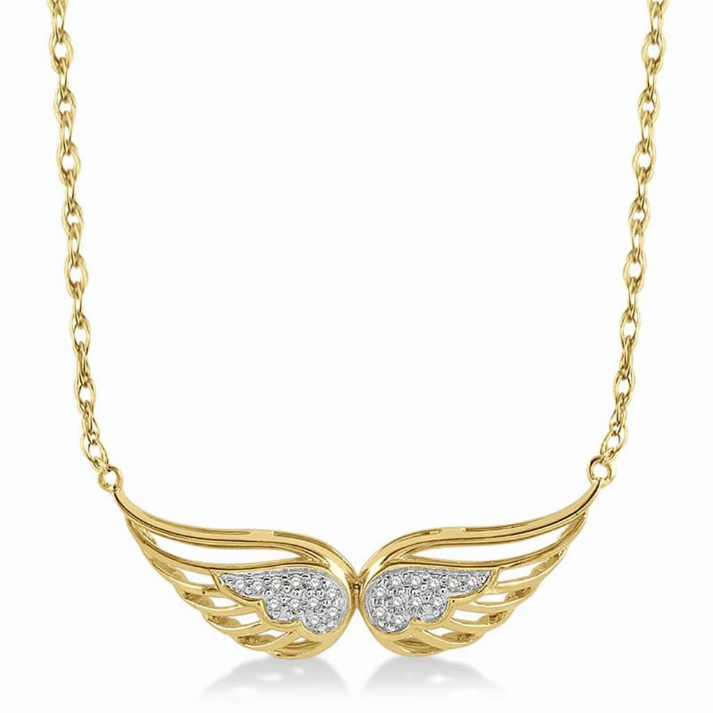 10K Yellow Gold Angel Wing Diamond Necklace
