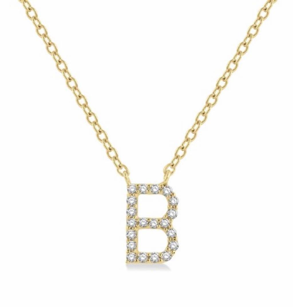 10K Yellow Gold B Initial Diamond Necklace