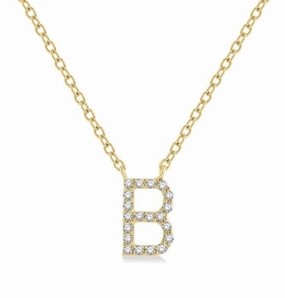 10K Yellow Gold B Initial Diamond Necklace