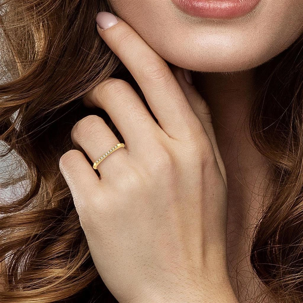 10K Yellow Gold Bar Top Diamond Stackable Ring