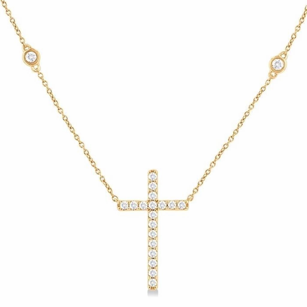 10K Yellow Gold Cross Diamond Station Necklace