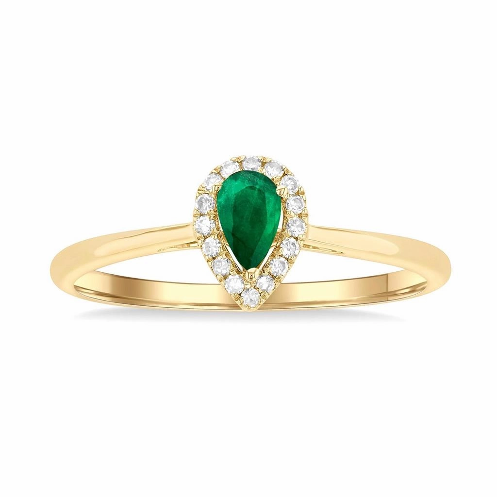 10K Yellow Gold Emerald And Diamond Halo Ring