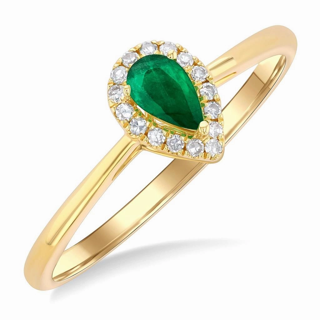 10K Yellow Gold Emerald And Diamond Halo Ring