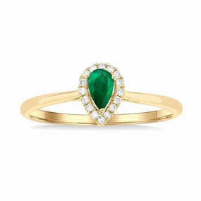 10K Yellow Gold Emerald And Diamond Halo Ring