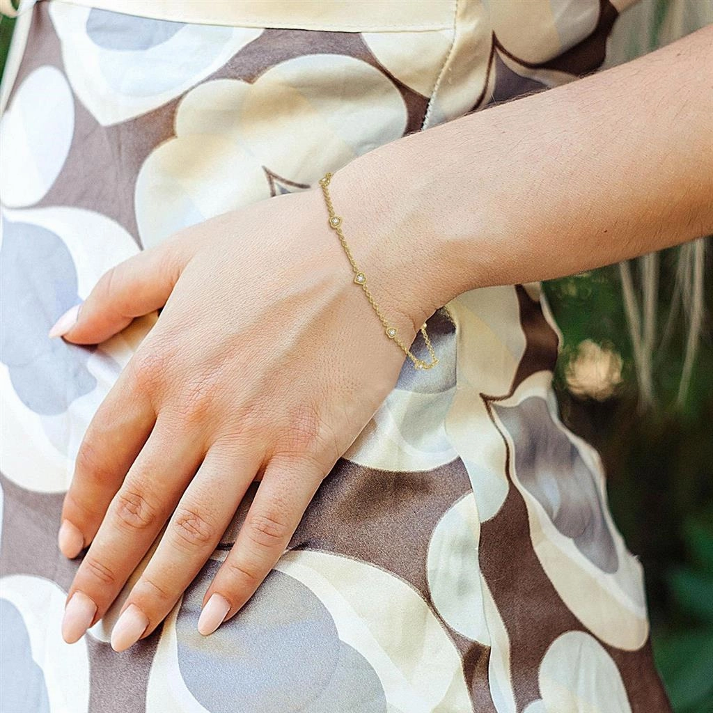 10K Yellow Gold Heart Station Diamond Bracelet