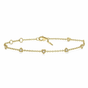 10K Yellow Gold Heart Station Diamond Bracelet