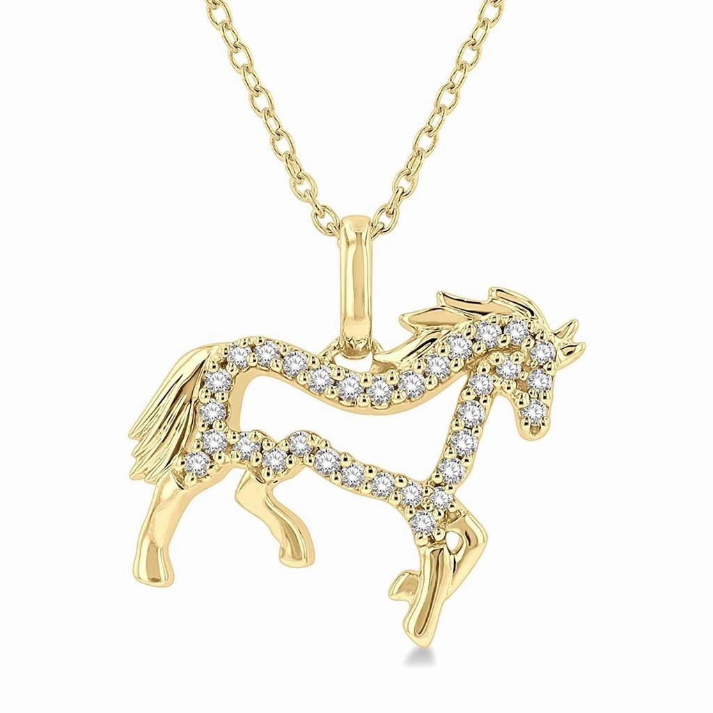 10K Yellow Gold Horse Petite Diamond Pendant Necklace