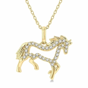 10K Yellow Gold Horse Petite Diamond Pendant Necklace