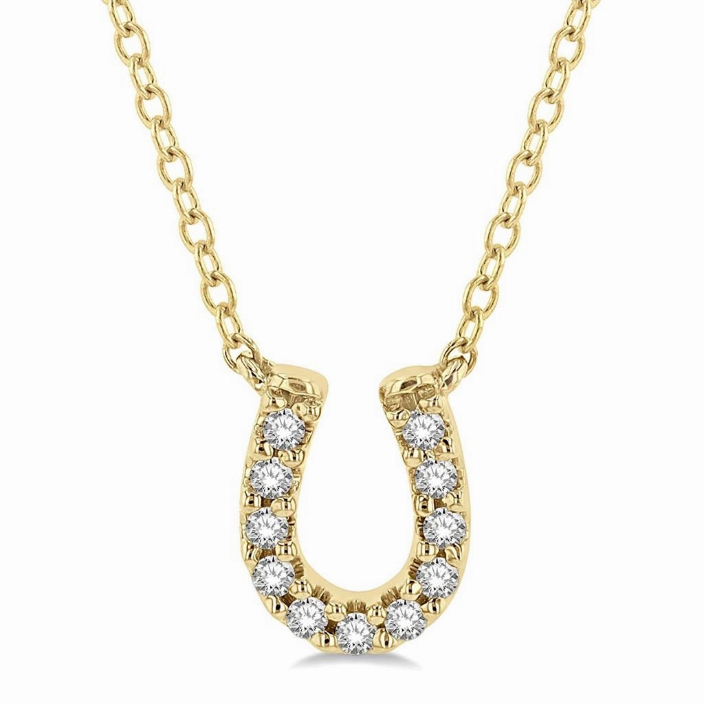 10K Yellow Gold Horseshoe Diamond Pendant Necklace