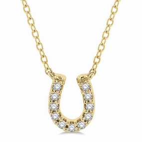 10K Yellow Gold Horseshoe Diamond Pendant Necklace