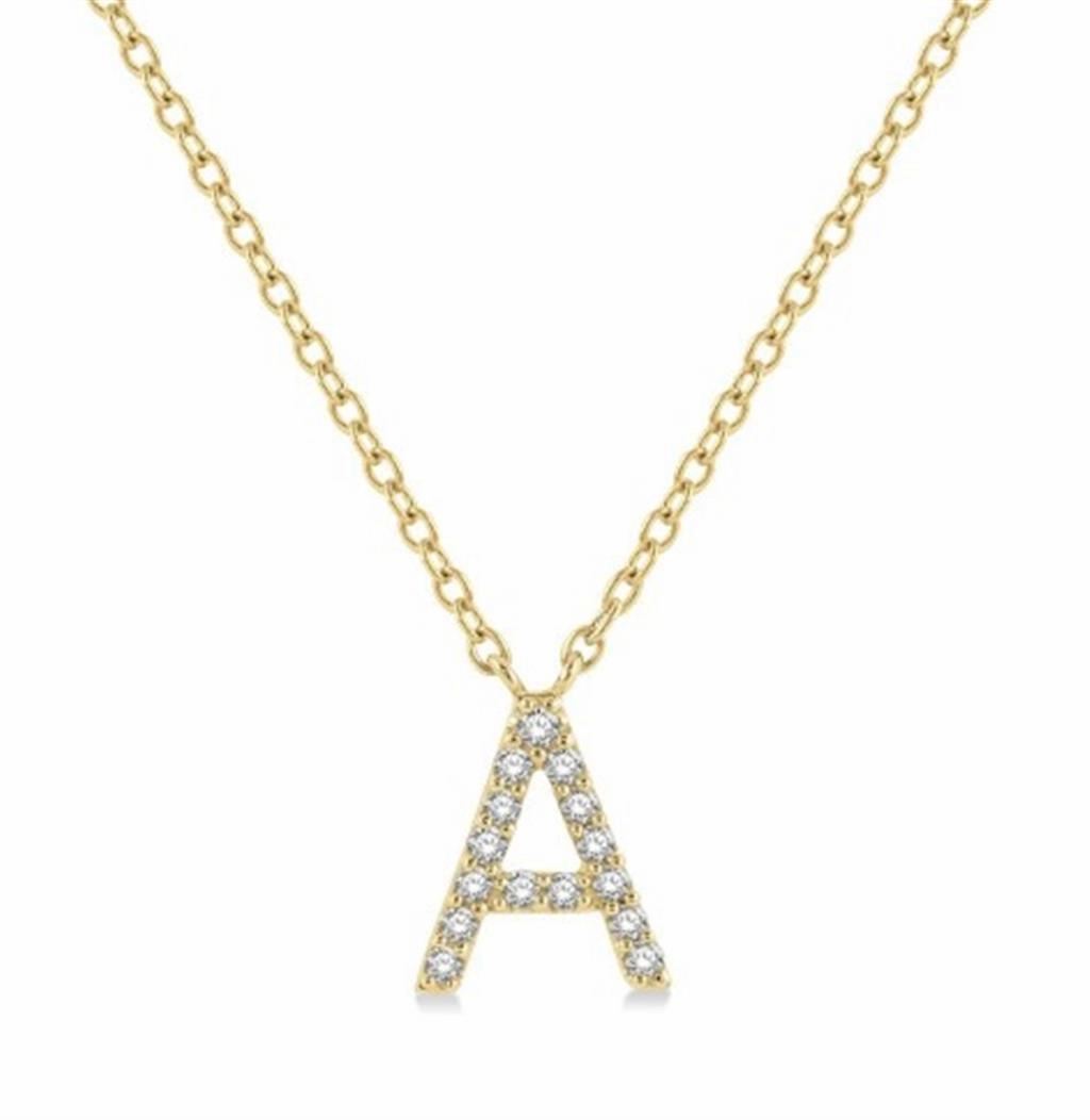 10K Yellow Gold Natural Diamonds Initial A Necklace