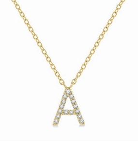 10K Yellow Gold Natural Diamonds Initial A Necklace