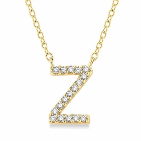 10K Yellow Gold Natural Diamonds Initial Z Necklace