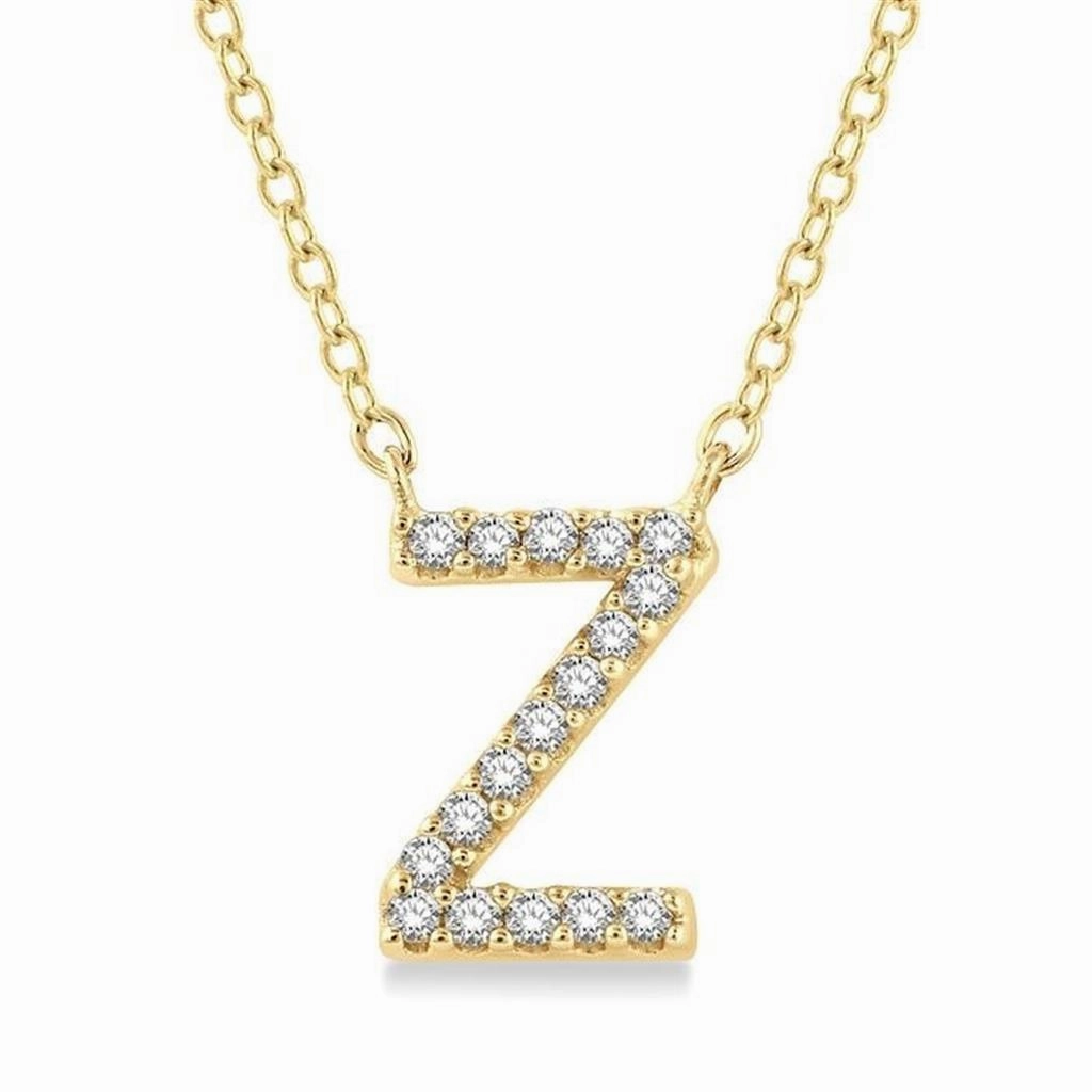10K Yellow Gold Natural Diamonds Initial Z Necklace