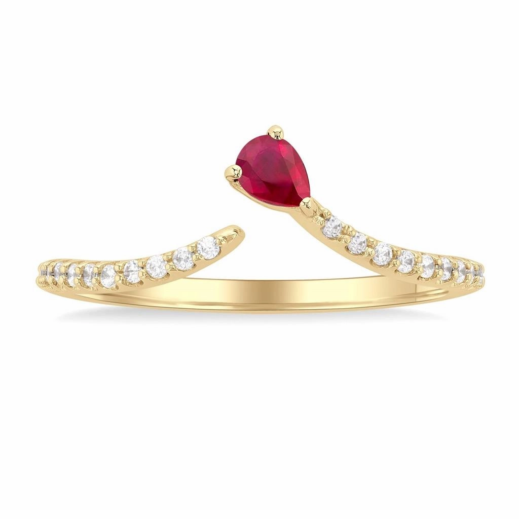 10K Yellow Gold Open Chevron Ruby And Diamond Ring