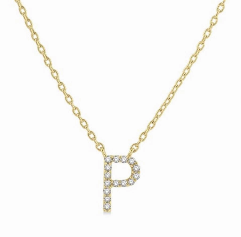 10K Yellow Gold P Initial Diamond Necklace